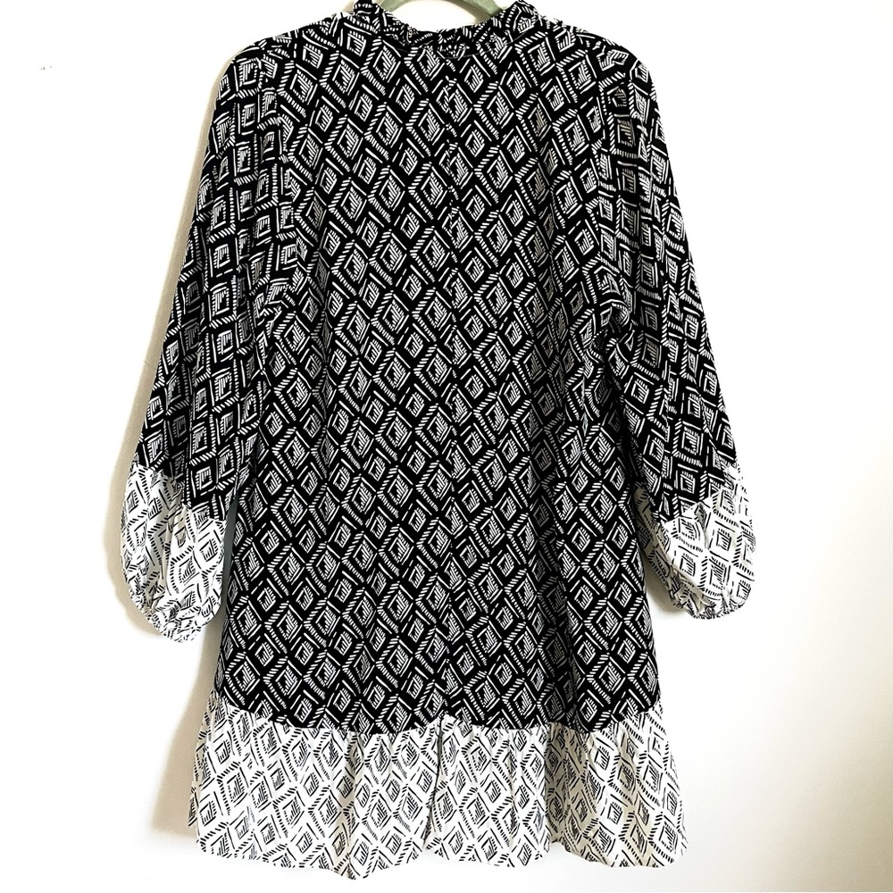 Zara Patchwork Geo Contrast Print Bohemian Mini Dress Size M NWT - Picture 7 of 16